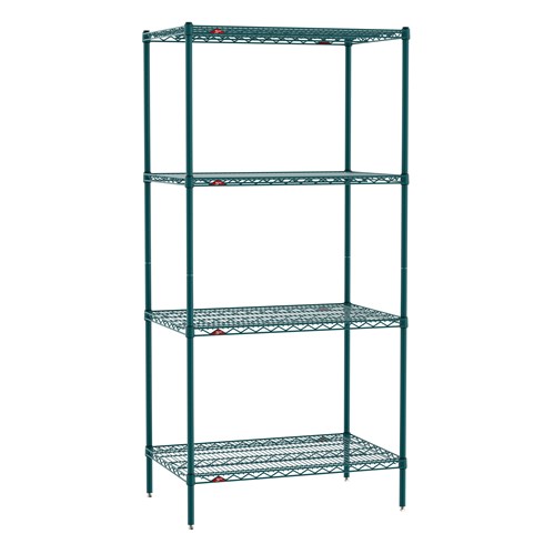 InterMetro Industries EZ2436NK3-4 Super Erecta 4-Shelf Industrial Wire Shelving Convenience Pak - Metroseal Green Epoxy - 24" x 36" x 74"