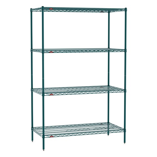 InterMetro Industries EZ2448NK3-4 Super Erecta 4-Shelf Industrial Wire Shelving Convenience Pak - Metroseal Green Epoxy - 24" x 48" x 74"