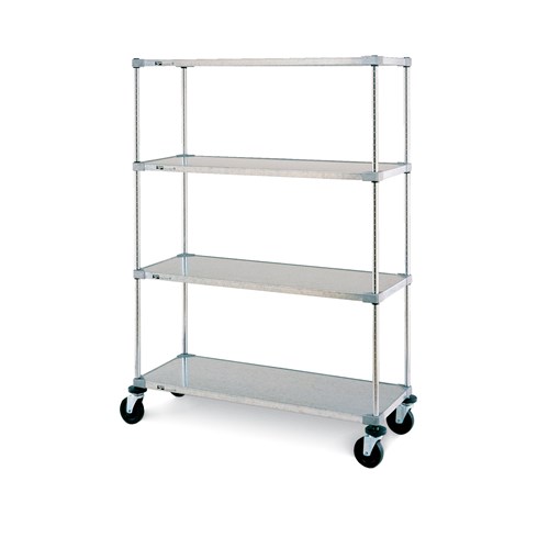 InterMetro Industries F536EG Super Erecta 4-Shelf Industrial Solid Shelving Stem Caster Cart - Galvanized - 24" x 36" x 67.875"