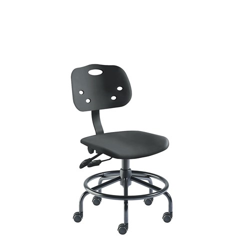 BioFIt GGS-L-RC-T-XF-XA-06-BLK ArmorSeat Series Chair w/21" Dia. Affixed Footring - 17" - 21" - Black Powder Coated - Black Polyproplene