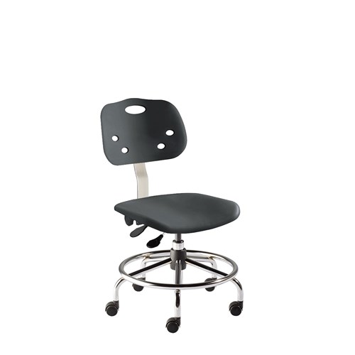 BioFIt GGS-L-RC-T-XF-XA-C-BLK ArmorSeat Series Chair w/21" Dia. Affixed Footring - 17" - 21" - Chrome Plated - Black Polyproplene