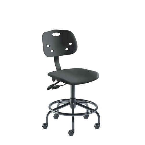 BioFIt GGS-M-RC-T-XF-XA-06-BLK ArmorSeat Series Chair w/21" Dia. Affixed Footring - 20" - 27" - Black Powder Coated - Black Polyproplene