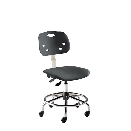 BioFIt GGS-M-RC-T-XF-XA-C-BLK ArmorSeat Series Chair w/21" Dia. Affixed Footring - 20" - 27" - Chrome Plated - Black Polyproplene