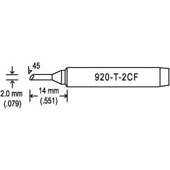 Hakko 920-T-2CF - 920 Mach-1 Series Soldering Tip - Bevel - 2CF - 2 mm/45° x 14 mm