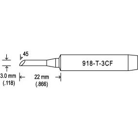 Hakko 918-T-3CF - 918 Mach-1 Series Soldering Tip - Bevel - 3CF - 3 mm/45° x 22 mm