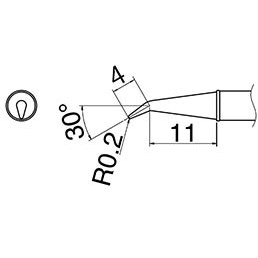 Hakko T31-01J02 - T31 Series Soldering Tip Cartridge - Bent Conical 30° - 842°F (450°C) - R0.2 mm x 11 mm