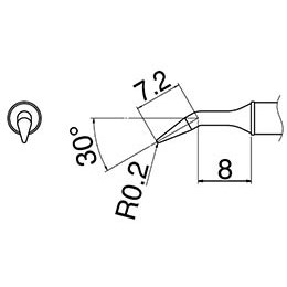 Hakko T31-01JL02 - T31 Series Soldering Tip Cartridge - Bent Conical 30° - 842°F (450°C) - R0.2 mm x 8 mm