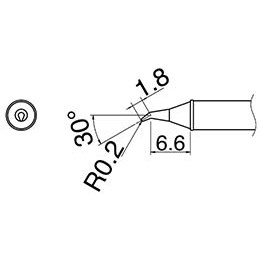 Hakko T31-01JS02 - T31 Series Soldering Tip Cartridge - Bent Conical 30° - 842°F (450°C) - R0.2 mm x 6.6 mm