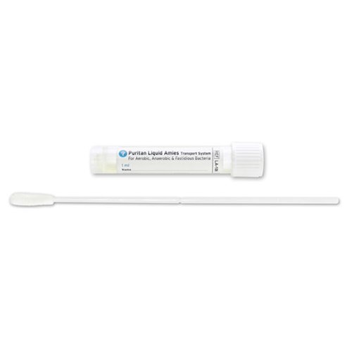 Puritan LA-106 - Liquid Amies Transport System w/1ml Fill & Elongated Tip Flock Swab - HydraFlock Tip - Plastic Handle w/Breakpoint at 80 mm - 300/Case