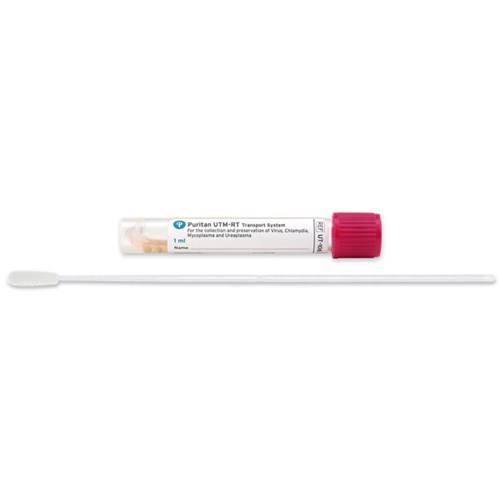 Puritan UT-106 - Universal Transport System w/1ml Fill & 1 Large Tip Flock Swab - PurFlock Ultra Tip - Plastic Handle w/Breakpoint at 80 mm - 300/Case