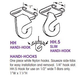 Hang-Ups Unlimited - HH.5 - T-Bar Clip Hooks - Plastic - ¼" hook slot. ½"W x 1½"H - White