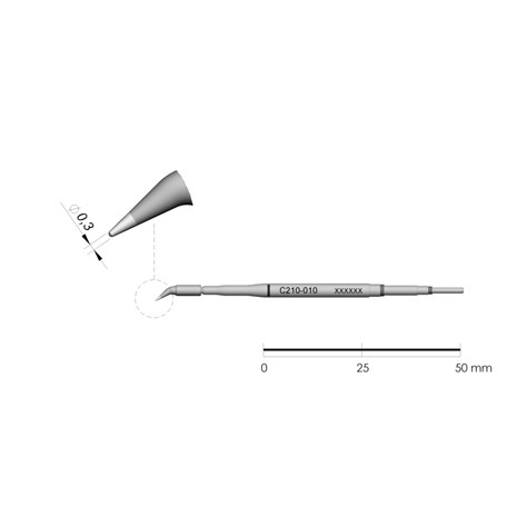 JBC Tools C210-010 - C210 Series Cartridge - Conical - Curved - 0.3 mm