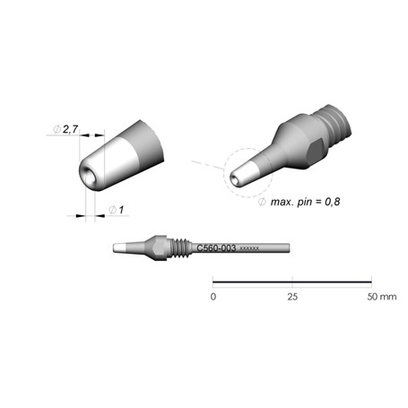 JBC Tools C560-003 - C560 Series Cartridge - Extended Life - 2.7 mm x 1.0 mm