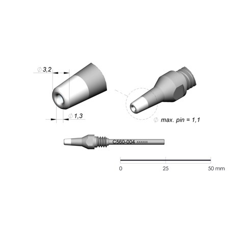 JBC Tools C560-004 - C560 Series Cartridge - Extended Life - 3.2 mm x 1.3 mm