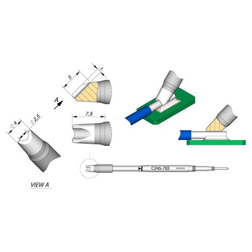 JBC Tools C245-763 - C245 Series Cartridge for Soldering Cables & Connections - Special - 7.5 mm