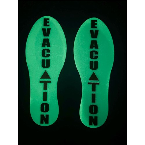 Ergomat LS-STEP-9.5-KIT-GLOW-T4 LeanStripe - GLOW - Arrow with text "EVACUATION" - 9.5" x 3.5"- 15/PK