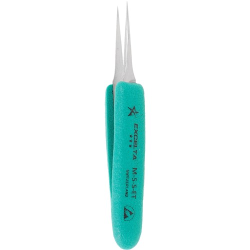 Excelta M-5-S-ET - Stainless Steel Ergonomic Tweezers - Straight Tapered Ultra Fine Point - Miniature - 3.25" (81.25mm)