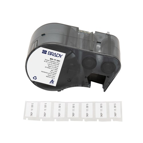 Brady M5-17-351 Destructible Tamper Evident Matte Vinyl Labels - 0.5"H x 1" W - BK/WT - RL/360