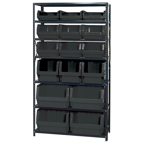 Quantum Storage Systems MSU-16-MIX BK - Magnum Series Steel Shelving w/16 Bins - 18" x 42" x 75" - Black