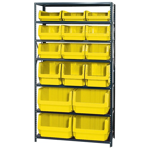 Quantum Storage Systems MSU-16-MIX YL - Magnum Series Steel Shelving w/16 Bins - 18" x 42" x 75" - Yellow