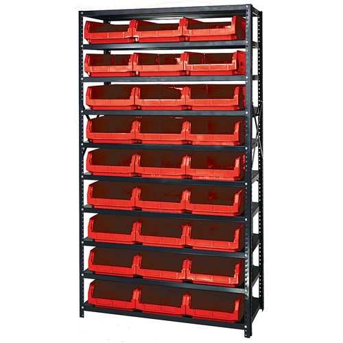 Quantum Storage Systems MSU-531 RD - Magnum Series Steel Shelving w/27 Bins - 18" x 42" x 75" - Red