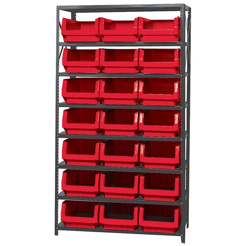 Quantum Storage Systems MSU-532 RD - Magnum Series Steel Shelving w/21 Bins - 18" x 42" x 75" - Red