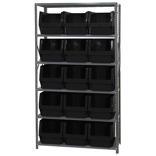 Quantum Storage Systems MSU-533 BK - Magnum Series Steel Shelving w/15 Bins - 18" x 42" x 75" - Black