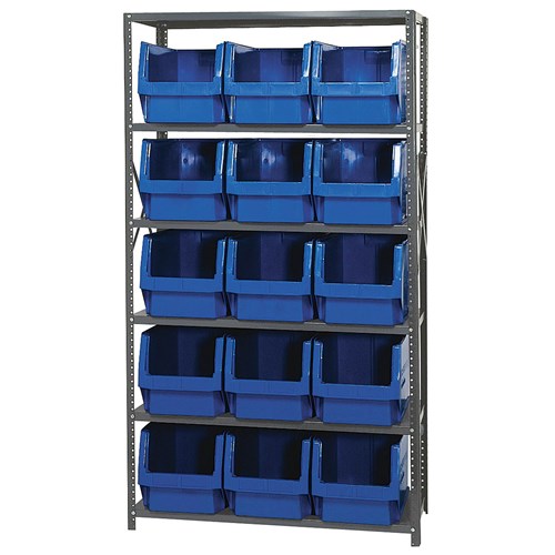 Quantum Storage Systems MSU-533 BL - Magnum Series Steel Shelving w/15 Bins - 18" x 42" x 75" - Blue