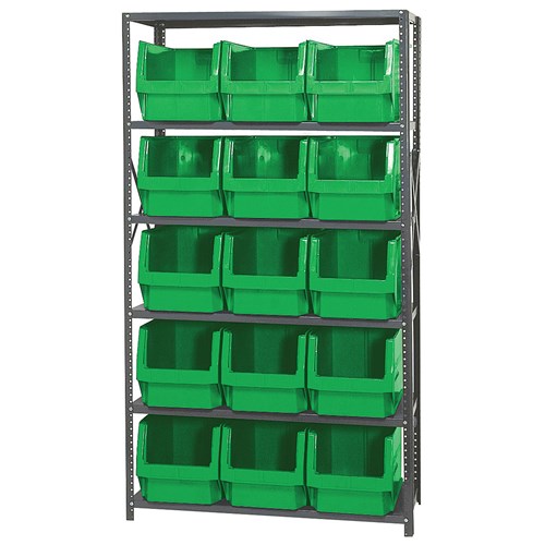 Quantum Storage Systems MSU-533 GR - Magnum Series Steel Shelving w/15 Bins - 18" x 42" x 75" - Green