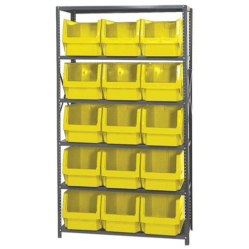 Quantum Storage Systems MSU-533 YL - Magnum Series Steel Shelving w/15 Bins - 18" x 42" x 75" - Yellow