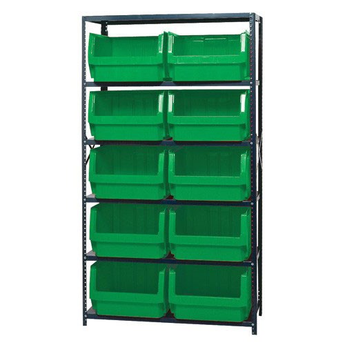 Quantum Storage Systems MSU-543 GR - Magnum Series Steel Shelving w/10 Bins - 18" x 42" x 75" - Green