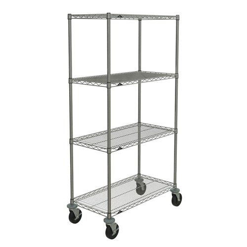 InterMetro Industries N336BBR Super Erecta 4-Shelf Industrial Wire Shelving Stem Caster Cart - Brite - 18" x 36" x 67.875"