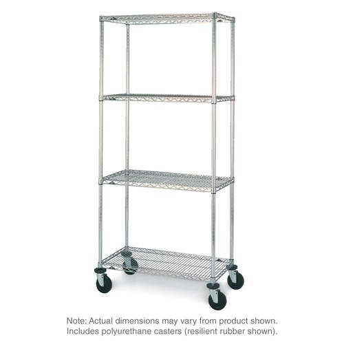 InterMetro Industries N336EBR Super Erecta 4-Shelf Industrial Wire Shelving Stem Caster Cart - Brite - 18" x 36" x 67.875"