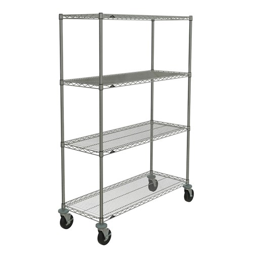 InterMetro Industries N356BBR Super Erecta 4-Shelf Industrial Wire Shelving Stem Caster Cart - Brite - 18" x 48" x 67.875"