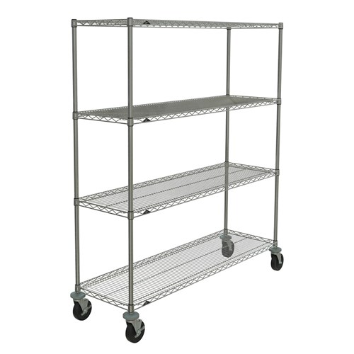 InterMetro Industries N366BBR Super Erecta 4-Shelf Industrial Wire Shelving Stem Caster Cart - Brite - 18" x 60" x 67.875"