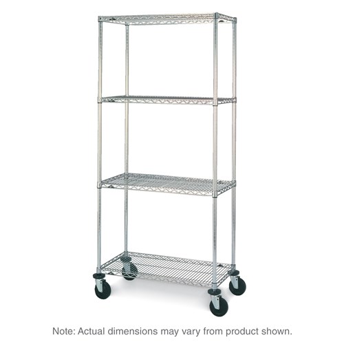 InterMetro Industries N436BBR Super Erecta 4-Shelf Industrial Wire Shelving Stem Caster Cart - Brite - 21" x 36" x 67.875"