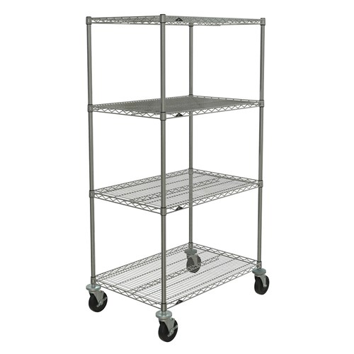 InterMetro Industries N536BBR Super Erecta 4-Shelf Industrial Wire Shelving Stem Caster Cart - Brite - 24" x 36" x 67.875"