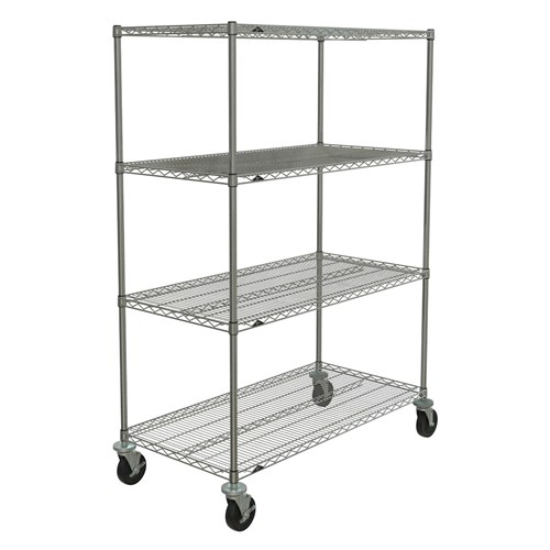 InterMetro Industries N556BBR Super Erecta 4-Shelf Industrial Wire Shelving Stem Caster Cart - Brite - 24" x 48" x 67.875"