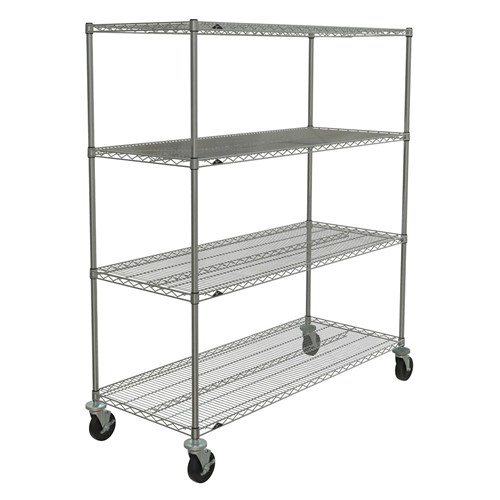 InterMetro Industries N566BBR Super Erecta 4-Shelf Industrial Wire Shelving Stem Caster Cart - Brite - 24" x 60" x 67.875"