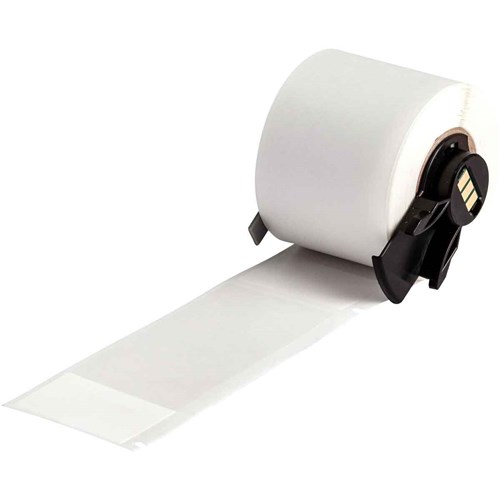 Brady M6-33-417 High Adhesion Self-Laminating Vinyl Wraps 4" H x 1.5" W - White/Clear - 100/RL