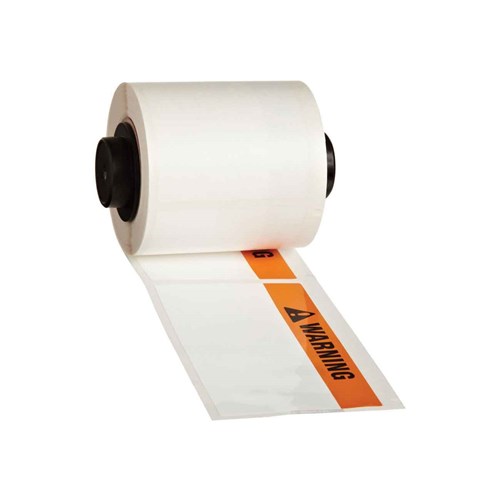 Brady M6-37-483-WARNING WARNING Polyester Labels - 1.9" H x 3" W - Black - Orange on White - 100/RL