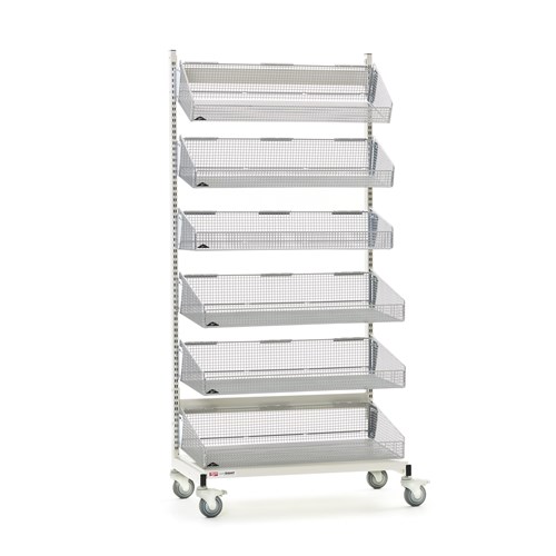 InterMetro Industries QB136-M6 qwikSIGHT Mobile Single-Sided 6-Basket Shelving Unit - 36" L