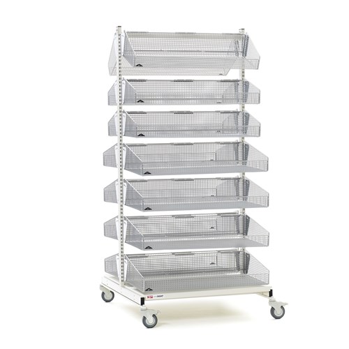 InterMetro Industries QB236-M14 qwikSIGHT Mobile Double-Sided 14-Basket Shelving Unit - 36" L