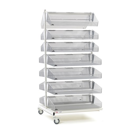 InterMetro Industries QB236-M14A qwikSIGHT Mobile Double-Sided 14-Basket Shelving Add-On Unit - 36" L