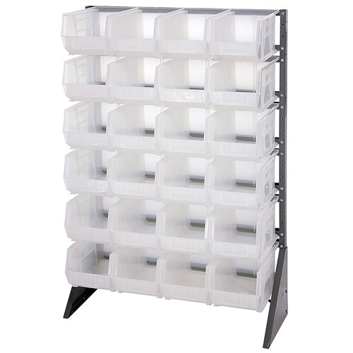 Quantum Storage Systems QRU-12S-240-24CL - Clear-View Series Steel Rail Bin System w/24 QUS240CL Bins - 36" x 15" x 53"