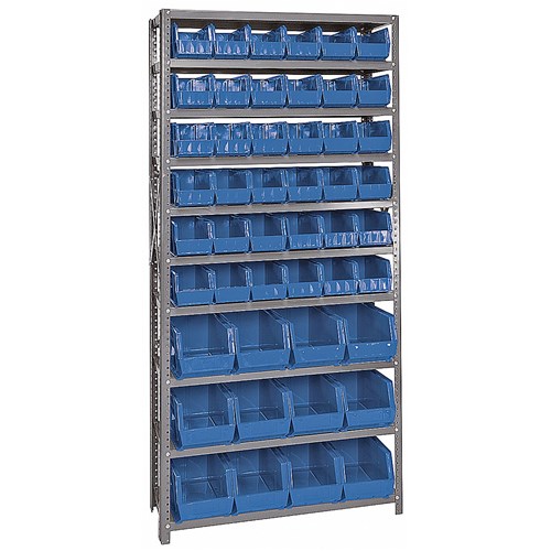 Quantum Storage Systems QSBU-230240 BL - Stack & Hang Series Giant Open Hopper Steel Shelving w/48 Bins - 12" x 36" x 75" - Blue