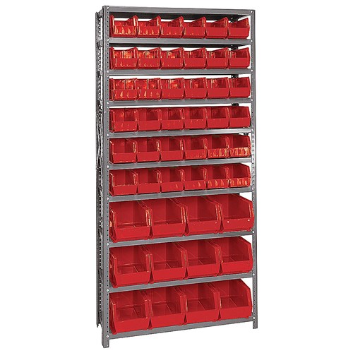 Quantum Storage Systems QSBU-230240 RD - Stack & Hang Series Giant Open Hopper Steel Shelving w/48 Bins - 12" x 36" x 75" - Red