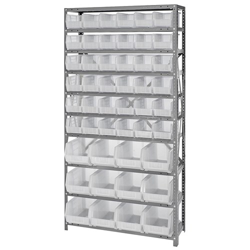 Quantum Storage Systems QSBU-230240CL - Stack & Hang Series Clear-View Giant Open Hopper Steel Shelving w/48 Bins - 12" x 36" x 75" - Clear