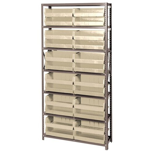 Quantum Storage Systems QSBU-245 IV - Stack & Hang Series Giant Open Hopper Steel Shelving w/24 Bins - 12" x 36" x 75" - Ivory