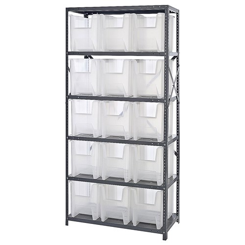 Quantum Storage Systems QSBU-600 RD - Giant Hopper Bin Steel Shelving w/15 Bins - 18" x 36" x 75" - Red